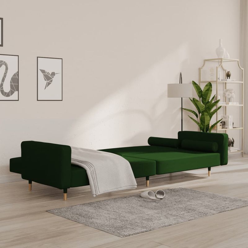 Casa si Gradina - Mobilier - Canapele si coltare - Canapele - Canapea extensibila cu 2 locuri, 2 perne, verde inchis catifea - Infinity.ro
