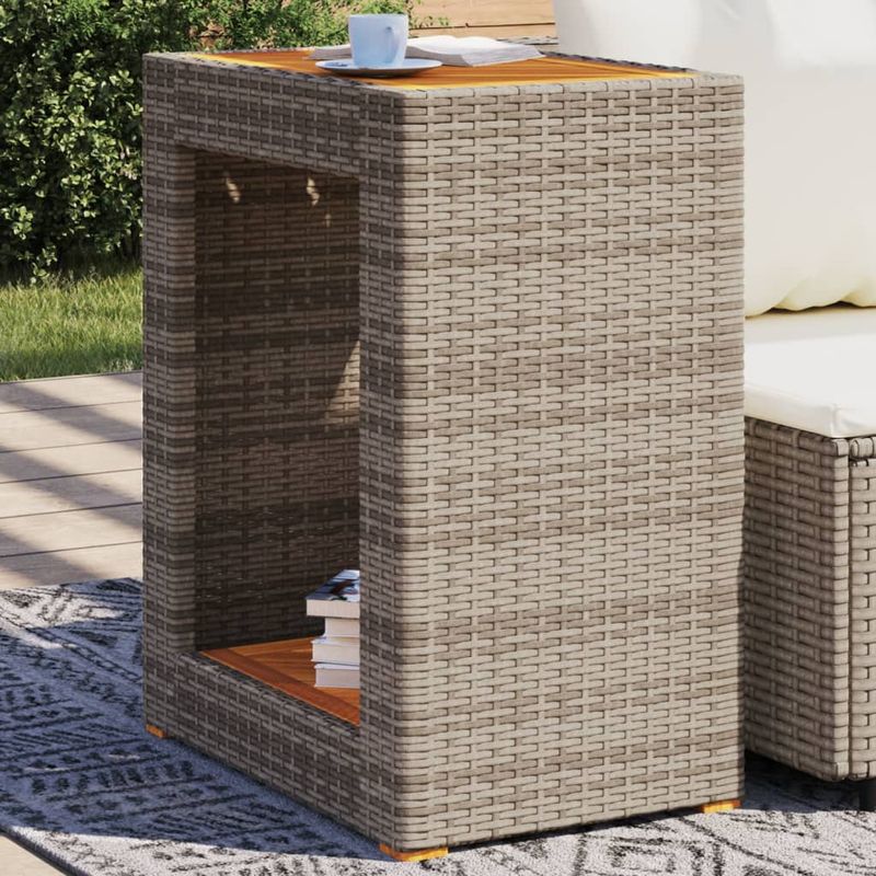 Casa si Gradina - Gradina si terasa - Mobilier exterior - Mese gradina - Masa laterala de gradina blat lemn, gri, 60x40x75 cm, poliratan - Infinity.ro