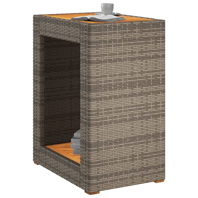 Casa si Gradina - Gradina si terasa - Mobilier exterior - Mese gradina - Masa laterala de gradina blat lemn, gri, 60x40x75 cm, poliratan - Infinity.ro