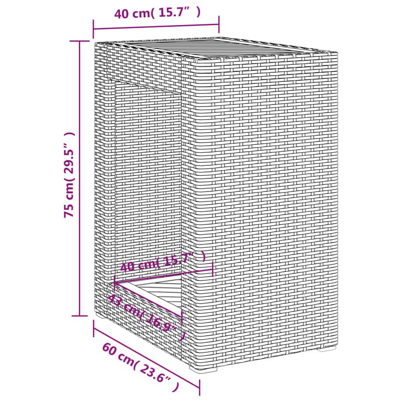 Casa si Gradina - Gradina si terasa - Mobilier exterior - Mese gradina - Masa laterala de gradina blat lemn, gri, 60x40x75 cm, poliratan - Infinity.ro