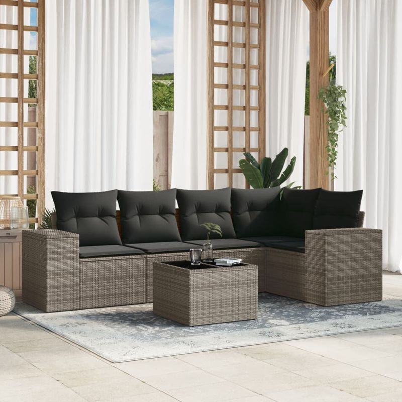 Casa si Gradina - Gradina si terasa - Mobilier exterior - Seturi mobila gradina - Set mobilier gradina cu perne, 6 piese, gri, poliratan - Infinity.ro