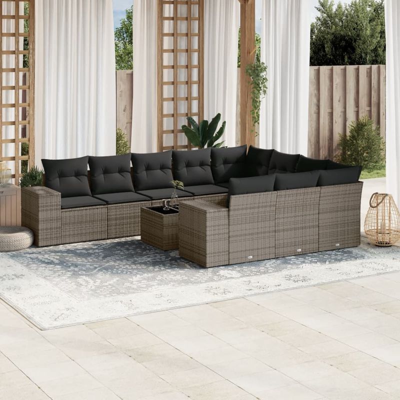 Casa si Gradina - Gradina si terasa - Mobilier exterior - Seturi mobila gradina - Set canapele de gradina cu perne, 11 piese, gri, poliratan - Infinity.ro