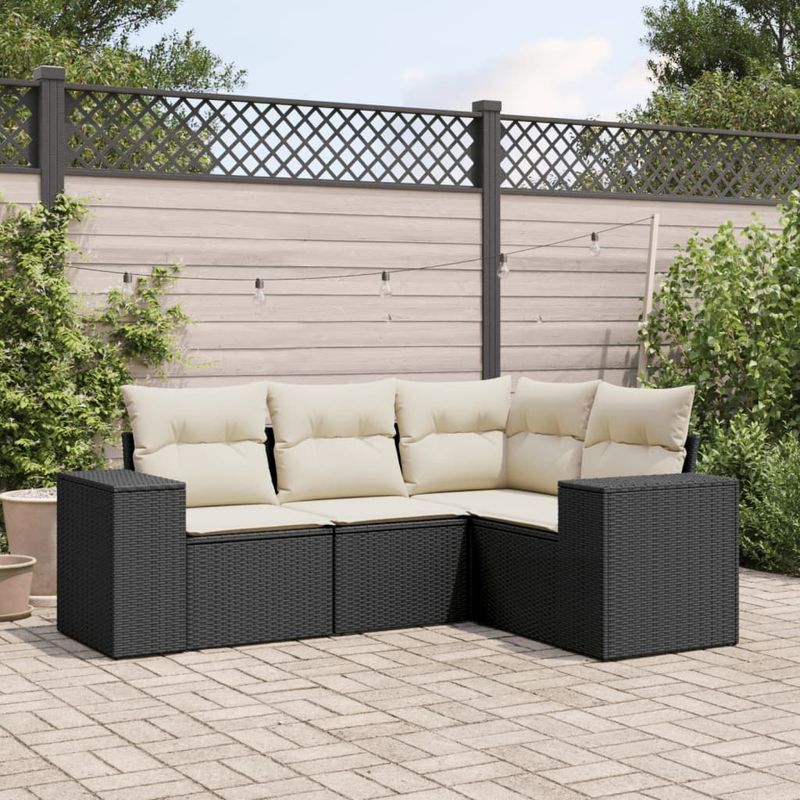 Casa si Gradina - Gradina si terasa - Mobilier exterior - Canapele si fotolii gradina - Set mobilier de gradina cu perne, 4 piese, negru, poliratan - Infinity.ro