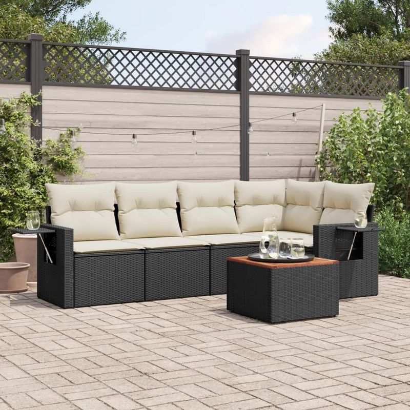 Casa si Gradina - Gradina si terasa - Mobilier exterior - Canapele si fotolii gradina - Set mobilier de gradina cu perne, 6 piese, negru, poliratan - Infinity.ro