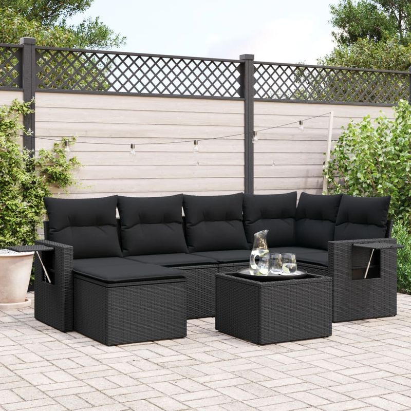 Casa si Gradina - Gradina si terasa - Mobilier exterior - Seturi mobila gradina - Set canapele de gradina cu perne, 7 piese, negru, poliratan - Infinity.ro