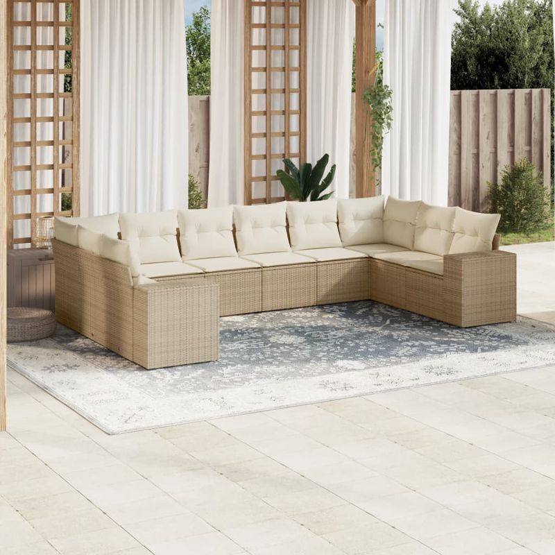 Casa si Gradina - Gradina si terasa - Mobilier exterior - Seturi mobila gradina - Set canapele de gradina cu perne, 10 piese, bej, poliratan - Infinity.ro