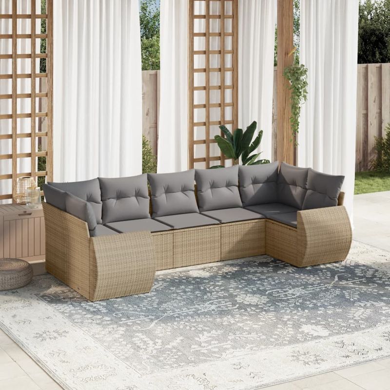 Casa si Gradina - Gradina si terasa - Mobilier exterior - Seturi mobila gradina - Set canapele de gradina, 7 piese, cu perne, bej, poliratan - Infinity.ro