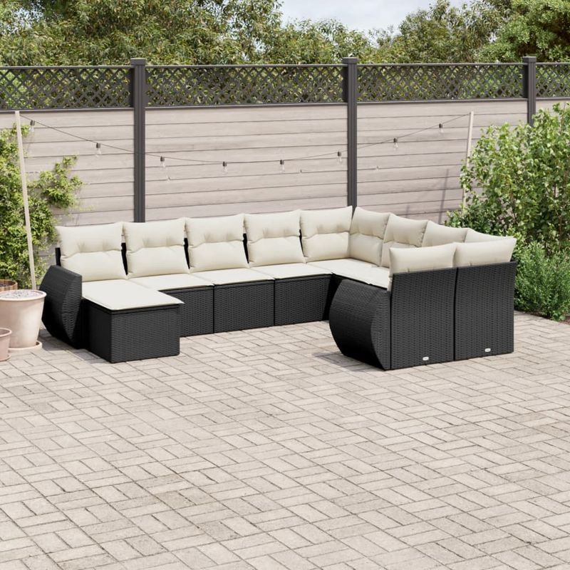 Casa si Gradina - Gradina si terasa - Mobilier exterior - Canapele si fotolii gradina - Set canapele de gradina cu perne, 10 piese, negru, poliratan - Infinity.ro