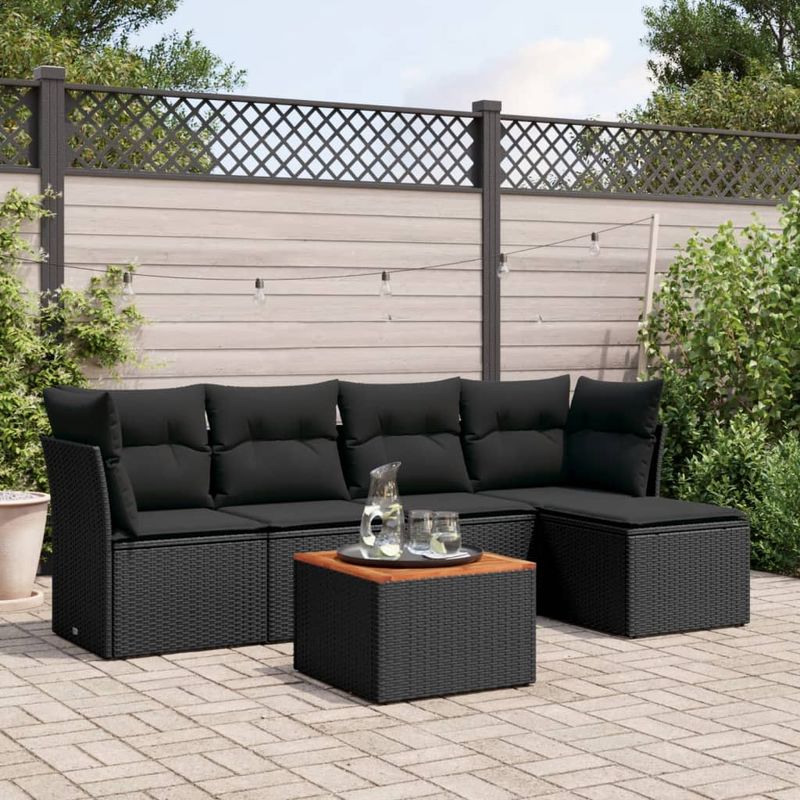 Casa si Gradina - Gradina si terasa - Mobilier exterior - Seturi mobila gradina - Set mobilier de gradina cu perne, 6 piese, negru, poliratan - Infinity.ro