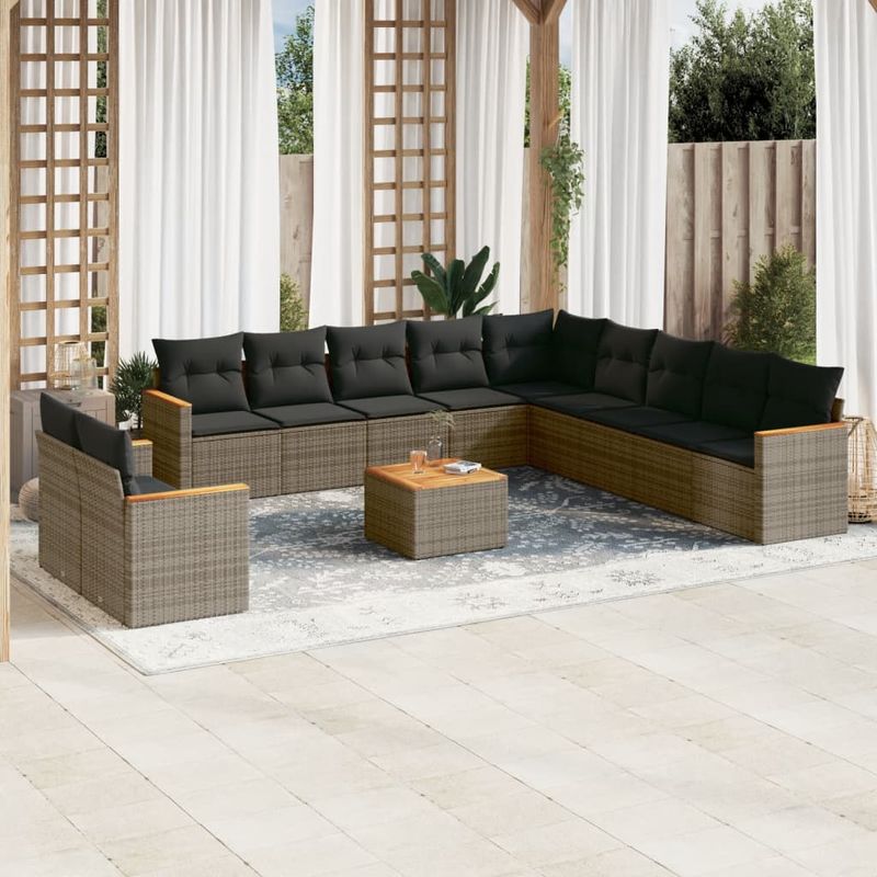 Casa si Gradina - Gradina si terasa - Mobilier exterior - Seturi mobila gradina - Set canapea de gradina cu perne, 12 piese, gri, poliratan - Infinity.ro