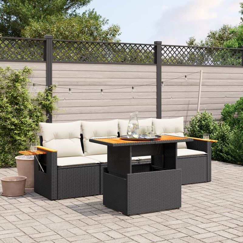 Casa si Gradina - Gradina si terasa - Mobilier exterior - Seturi mobila gradina - Set mobilier de gradina cu perne, 5 piese, negru, poliratan - Infinity.ro
