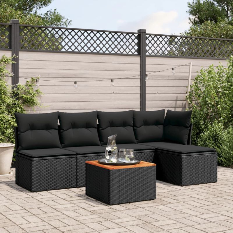 Casa si Gradina - Gradina si terasa - Mobilier exterior - Seturi mobila gradina - Set mobilier de gradina cu perne, 6 piese, negru, poliratan - Infinity.ro