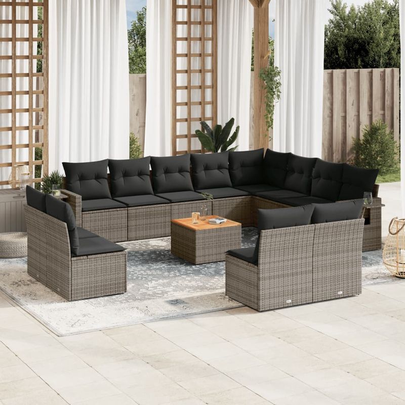 Casa si Gradina - Gradina si terasa - Mobilier exterior - Canapele si fotolii gradina - Set mobilier de gradina cu perne, 13 piese, gri, poliratan - Infinity.ro
