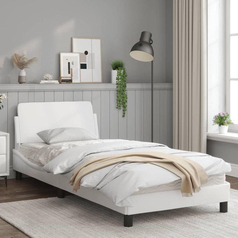 Casa si Gradina - Mobilier - Paturi si accesorii - Paturi - Cadru de pat cu tablie, alb, 90x200 cm, piele ecologica - Infinity.ro