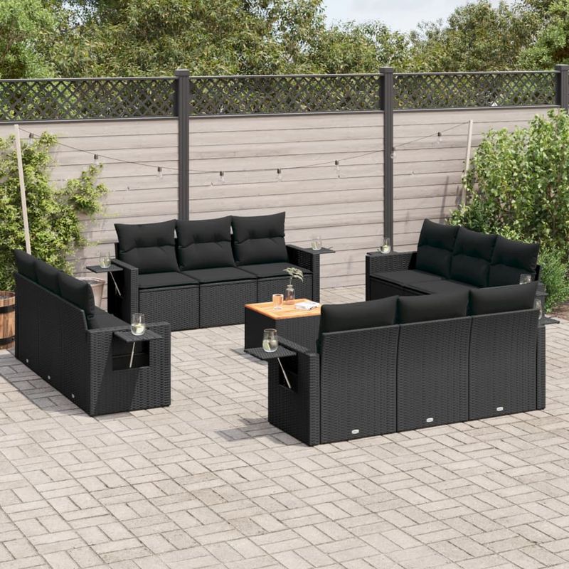 Casa si Gradina - Gradina si terasa - Mobilier exterior - Canapele si fotolii gradina - Set mobilier de gradina cu perne, 13 piese, negru, poliratan - Infinity.ro