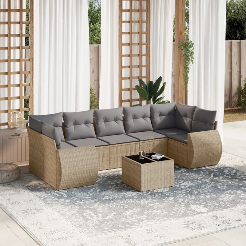 Casa si Gradina - Gradina si terasa - Mobilier exterior - Seturi mobila gradina - Set canapele de gradina, 8 piese, cu perne, bej, poliratan - Infinity.ro