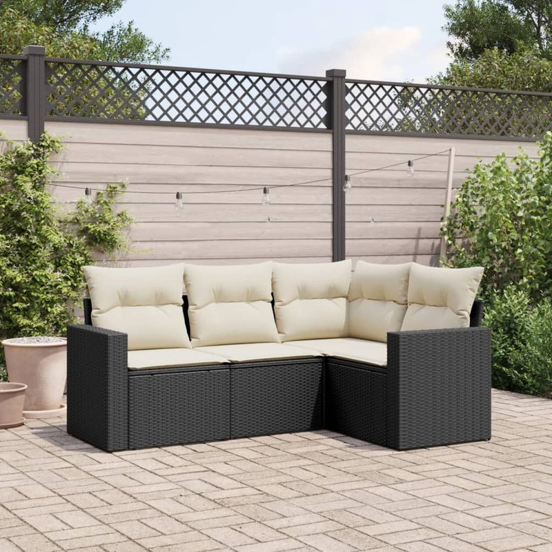 Casa si Gradina - Gradina si terasa - Mobilier exterior - Seturi mobila gradina - Set mobilier de gradina cu perne, 4 piese, negru, poliratan - Infinity.ro