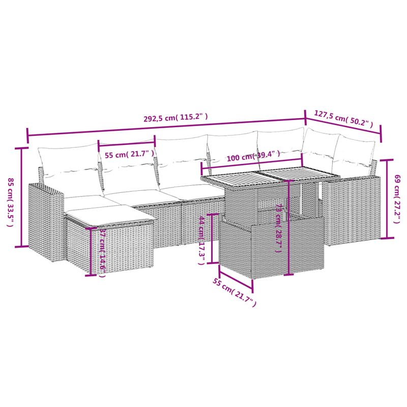 Casa si Gradina - Gradina si terasa - Mobilier exterior - Seturi mobila gradina - Set mobilier de gradina cu perne, 8 piese, negru, poliratan - Infinity.ro