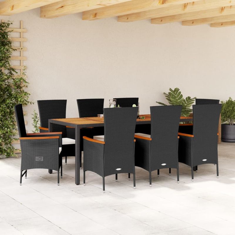 Casa si Gradina - Gradina si terasa - Mobilier exterior - Seturi mobila gradina - Set mobilier de gradina cu perne, 9 piese, negru, poliratan - Infinity.ro