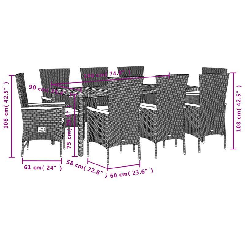 Casa si Gradina - Gradina si terasa - Mobilier exterior - Seturi mobila gradina - Set mobilier de gradina cu perne, 9 piese, negru, poliratan - Infinity.ro