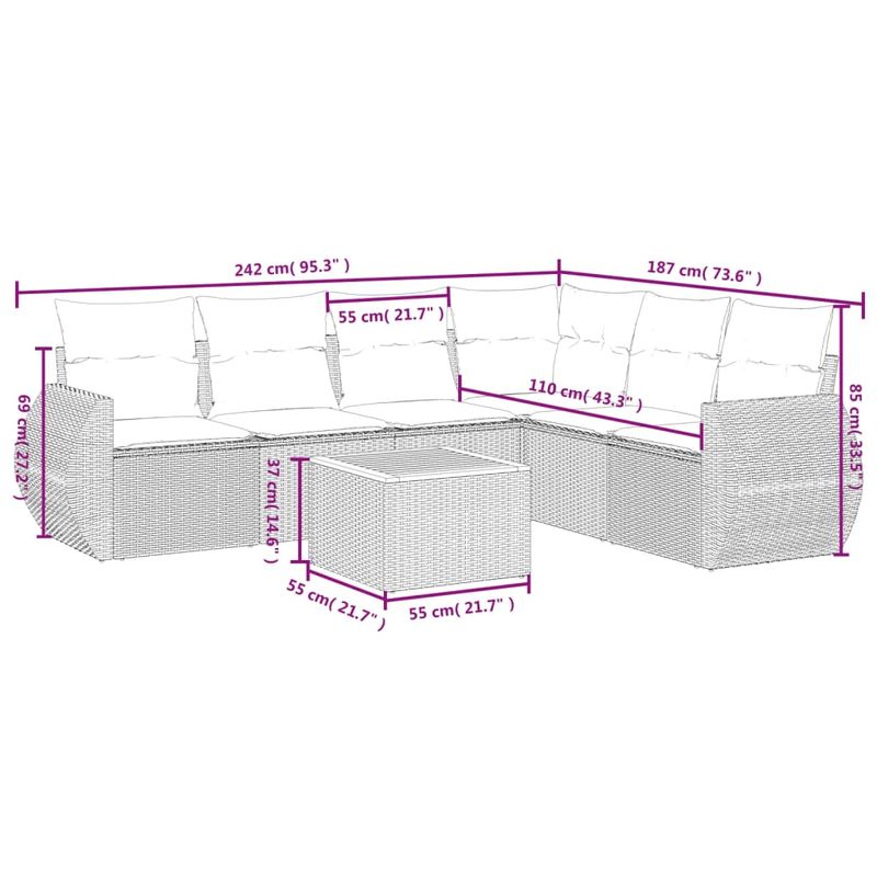 Casa si Gradina - Gradina si terasa - Mobilier exterior - Seturi mobila gradina - Set canapele de gradina cu perne, 7 piese, negru, poliratan - Infinity.ro