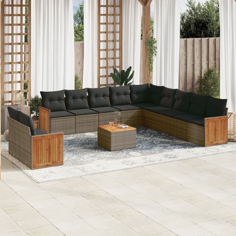 Casa si Gradina - Gradina si terasa - Mobilier exterior - Seturi mobila gradina - Set canapea de gradina cu perne, 12 piese, gri, poliratan - Infinity.ro