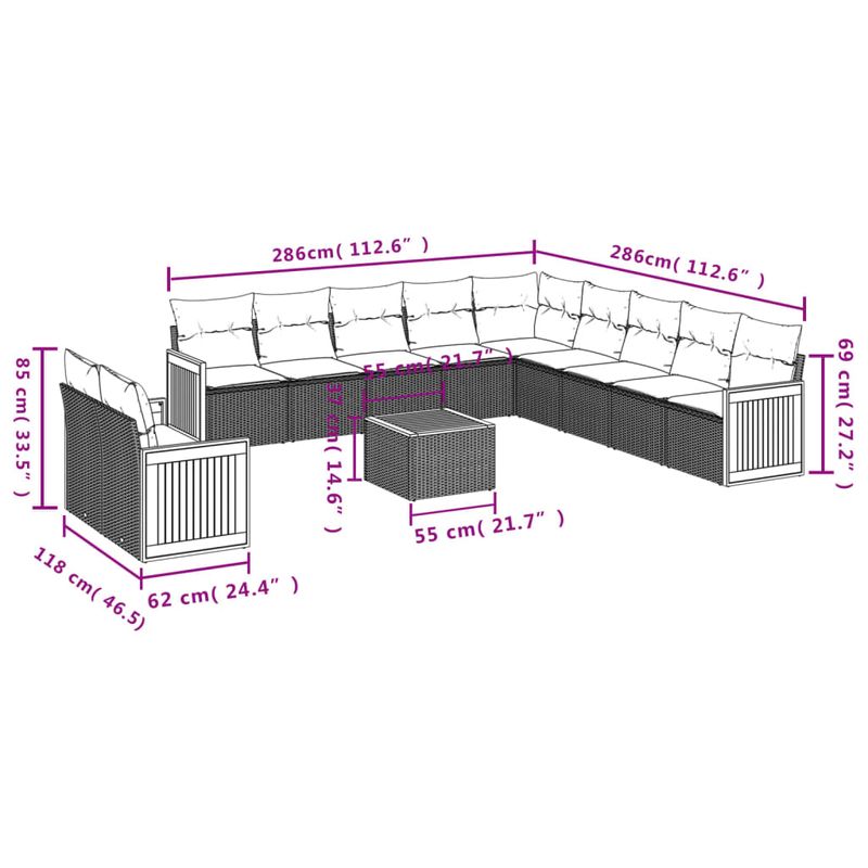 Casa si Gradina - Gradina si terasa - Mobilier exterior - Seturi mobila gradina - Set canapea de gradina cu perne, 12 piese, gri, poliratan - Infinity.ro