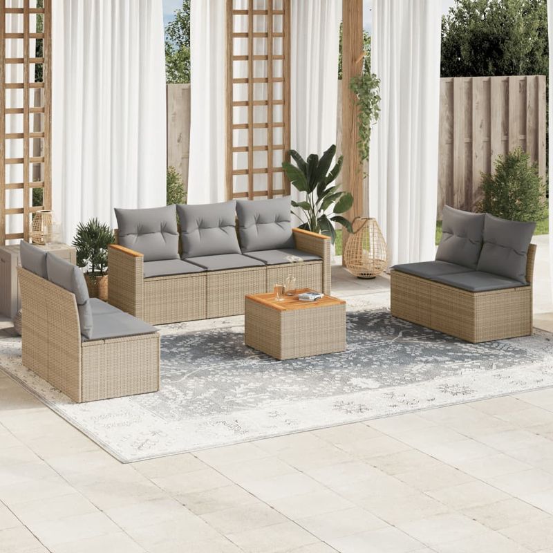 Casa si Gradina - Gradina si terasa - Mobilier exterior - Seturi mobila gradina - Set canapele de gradina, 8 piese, cu perne, bej, poliratan - Infinity.ro
