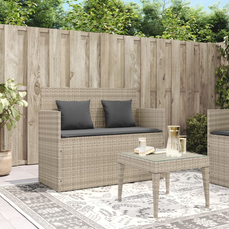 Casa si Gradina - Gradina si terasa - Mobilier exterior - Bancute de gradina - Banca de gradina cu perna, gri deschis, poliratan - Infinity.ro