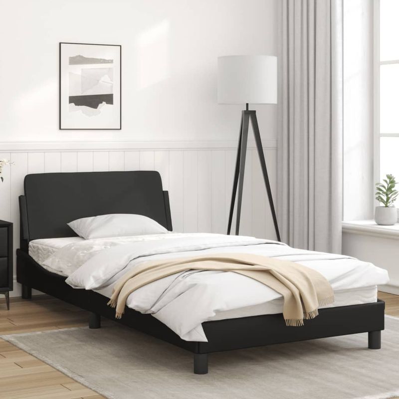 Casa si Gradina - Mobilier - Paturi si accesorii - Paturi - Cadru de pat cu tablie, negru, 100x200 cm, piele ecologica - Infinity.ro