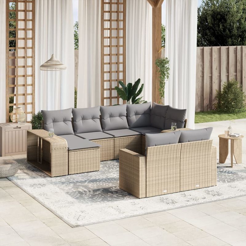 Casa si Gradina - Gradina si terasa - Mobilier exterior - Canapele si fotolii gradina - Set canapele de gradina cu perne, 10 piese, bej, poliratan - Infinity.ro
