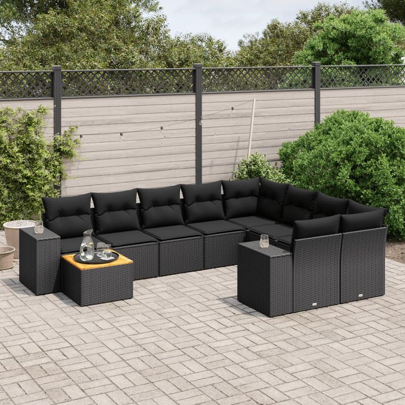Casa si Gradina - Gradina si terasa - Mobilier exterior - Seturi mobila gradina - Set canapele de gradina cu perne, 10 piese, negru, poliratan - Infinity.ro