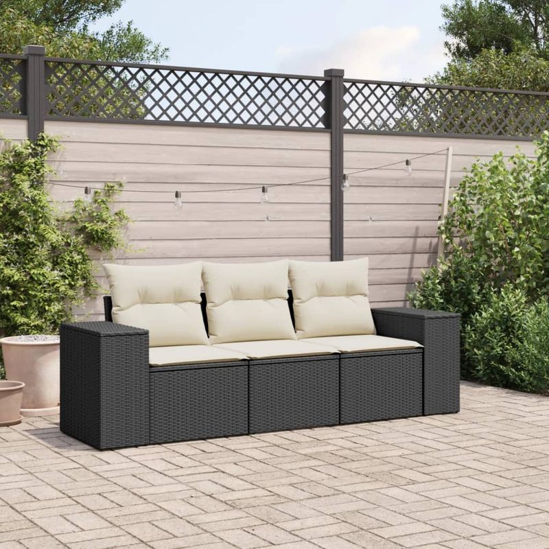 Casa si Gradina - Gradina si terasa - Mobilier exterior - Canapele si fotolii gradina - Set mobilier de gradina cu perne, 3 piese, negru, poliratan - Infinity.ro