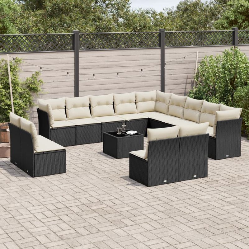 Casa si Gradina - Gradina si terasa - Mobilier exterior - Seturi mobila gradina - Set mobilier de gradina cu perne, 14 piese, negru, poliratan - Infinity.ro