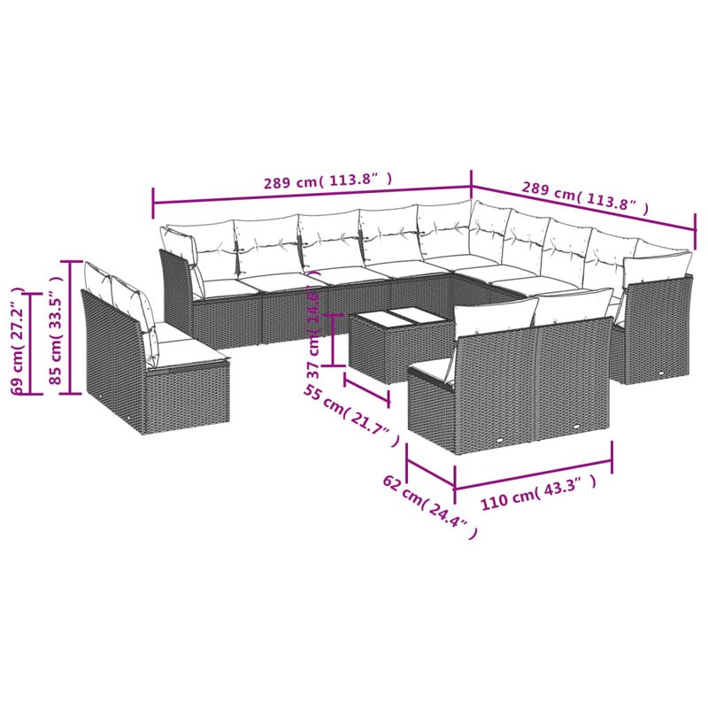 Casa si Gradina - Gradina si terasa - Mobilier exterior - Seturi mobila gradina - Set mobilier de gradina cu perne, 14 piese, negru, poliratan - Infinity.ro