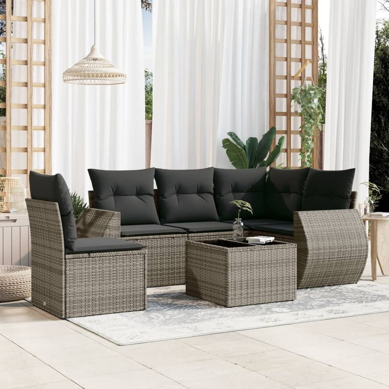 Casa si Gradina - Gradina si terasa - Mobilier exterior - Seturi mobila gradina - Set mobilier gradina cu perne, 6 piese, gri, poliratan - Infinity.ro