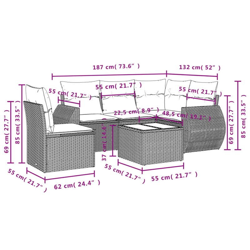 Casa si Gradina - Gradina si terasa - Mobilier exterior - Seturi mobila gradina - Set mobilier gradina cu perne, 6 piese, gri, poliratan - Infinity.ro