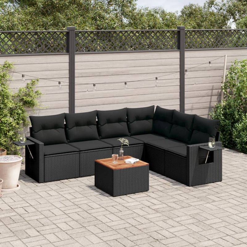 Casa si Gradina - Gradina si terasa - Mobilier exterior - Seturi mobila gradina - Set canapele de gradina cu perne, 7 piese, negru, poliratan - Infinity.ro