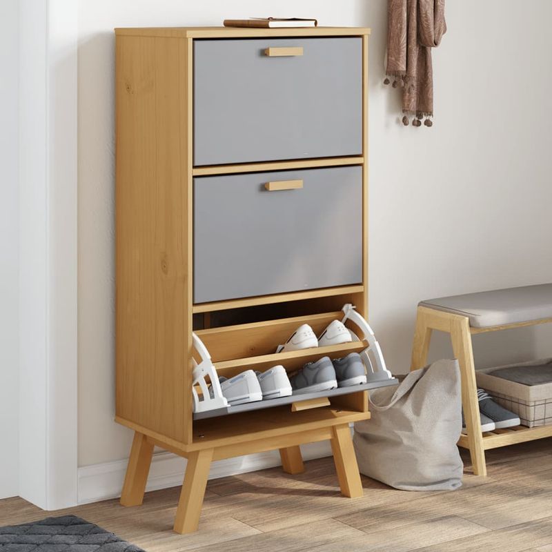 Casa si Gradina - Mobilier - Organizare si depozitare - Organizator incaltaminte - Pantofar „OLDEN”, gri/maro, 55x35x120 cm, lemn masiv pin - Infinity.ro