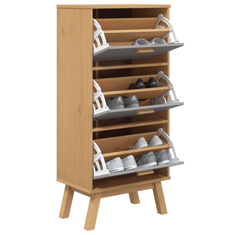 Casa si Gradina - Mobilier - Organizare si depozitare - Organizator incaltaminte - Pantofar „OLDEN”, gri/maro, 55x35x120 cm, lemn masiv pin - Infinity.ro