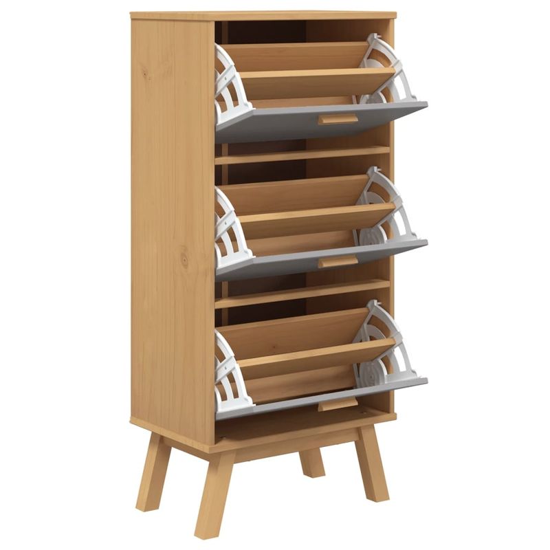 Casa si Gradina - Mobilier - Organizare si depozitare - Organizator incaltaminte - Pantofar „OLDEN”, gri/maro, 55x35x120 cm, lemn masiv pin - Infinity.ro