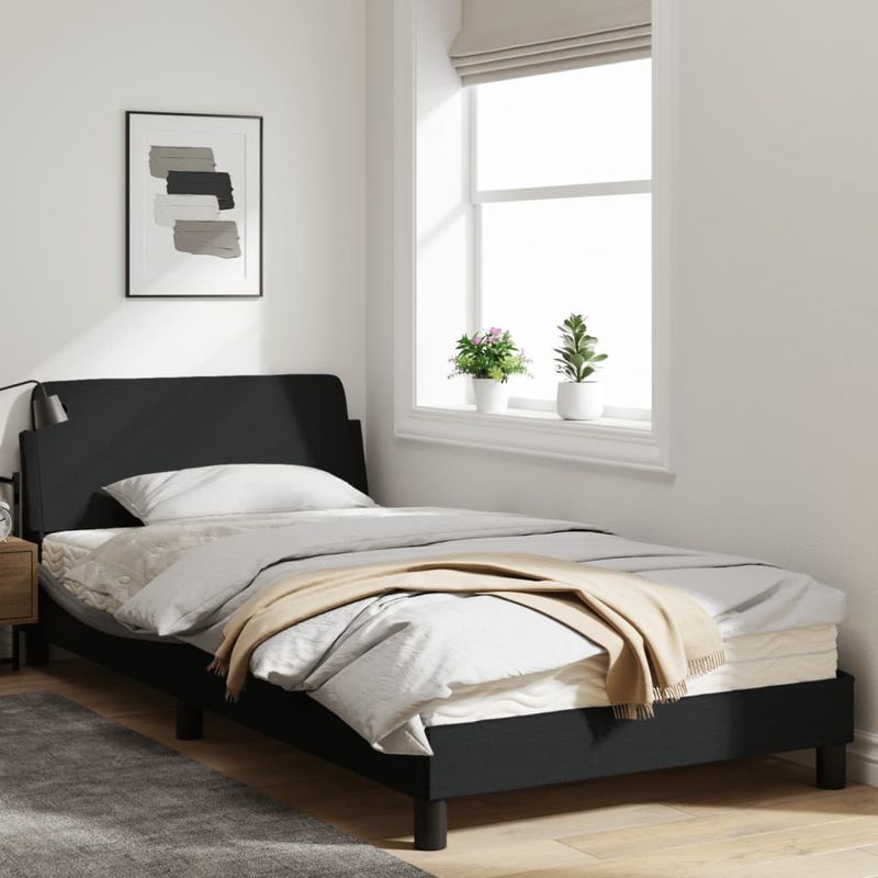 Casa si Gradina - Mobilier - Paturi si accesorii - Paturi - Cadru de pat cu tablie, negru, 100x200 cm, textil - Infinity.ro
