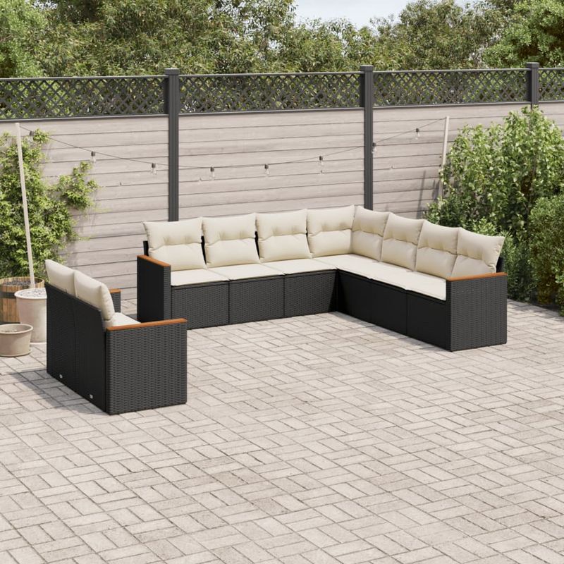 Casa si Gradina - Gradina si terasa - Mobilier exterior - Seturi mobila gradina - Set mobilier de gradina cu perne, 9 piese, negru, poliratan - Infinity.ro