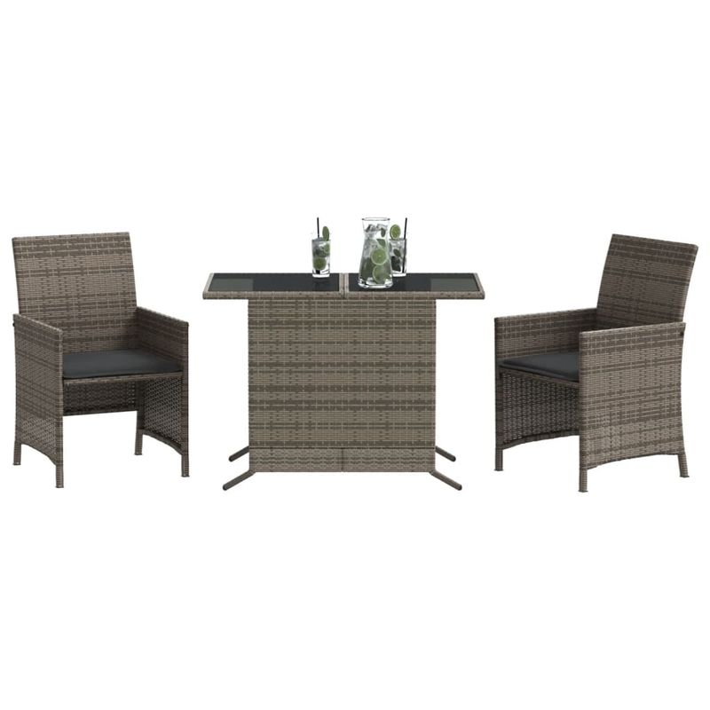 Casa si Gradina - Gradina si terasa - Mobilier exterior - Seturi mobila gradina - Set bistro de gradina cu perne, 3 piese, gri, poliratan - Infinity.ro