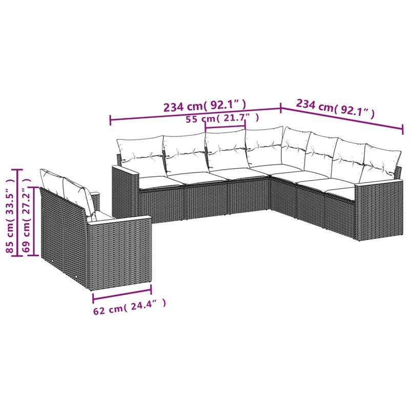 Casa si Gradina - Gradina si terasa - Mobilier exterior - Seturi mobila gradina - Set mobilier de gradina cu perne, 9 piese, negru, poliratan - Infinity.ro