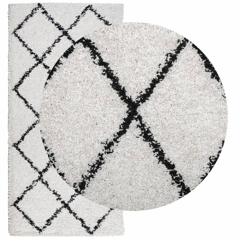 Casa si Gradina - Textile si covoare - Covoare - Covoare casa - Covor pufos cu fire inalte, crem si negru modern, 100x200 cm - Infinity.ro