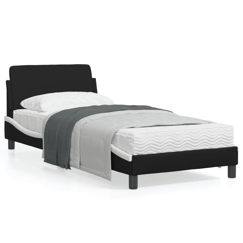 Casa si Gradina - Mobilier - Paturi si accesorii - Paturi - Cadru de pat cu tablie, alb/negru, 80x200 cm, piele ecologica - Infinity.ro