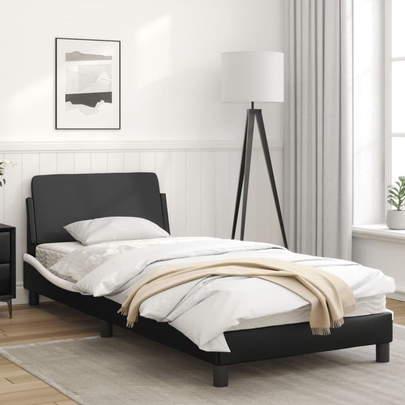 Casa si Gradina - Mobilier - Paturi si accesorii - Paturi - Cadru de pat cu tablie, alb/negru, 80x200 cm, piele ecologica - Infinity.ro