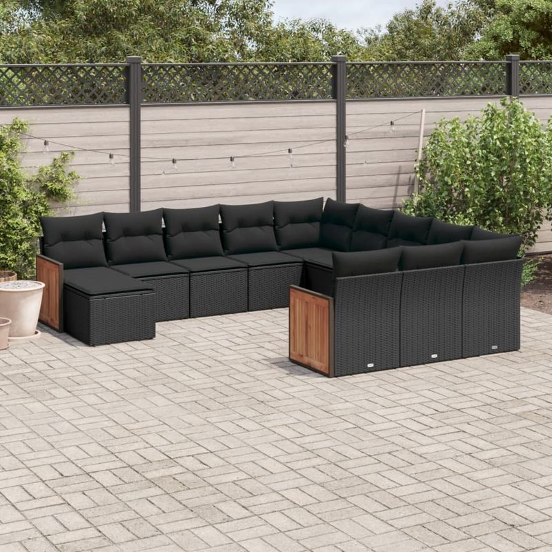 Casa si Gradina - Gradina si terasa - Mobilier exterior - Seturi mobila gradina - Set canapele de gradina, 12 piese, cu perne, negru, poliratan - Infinity.ro