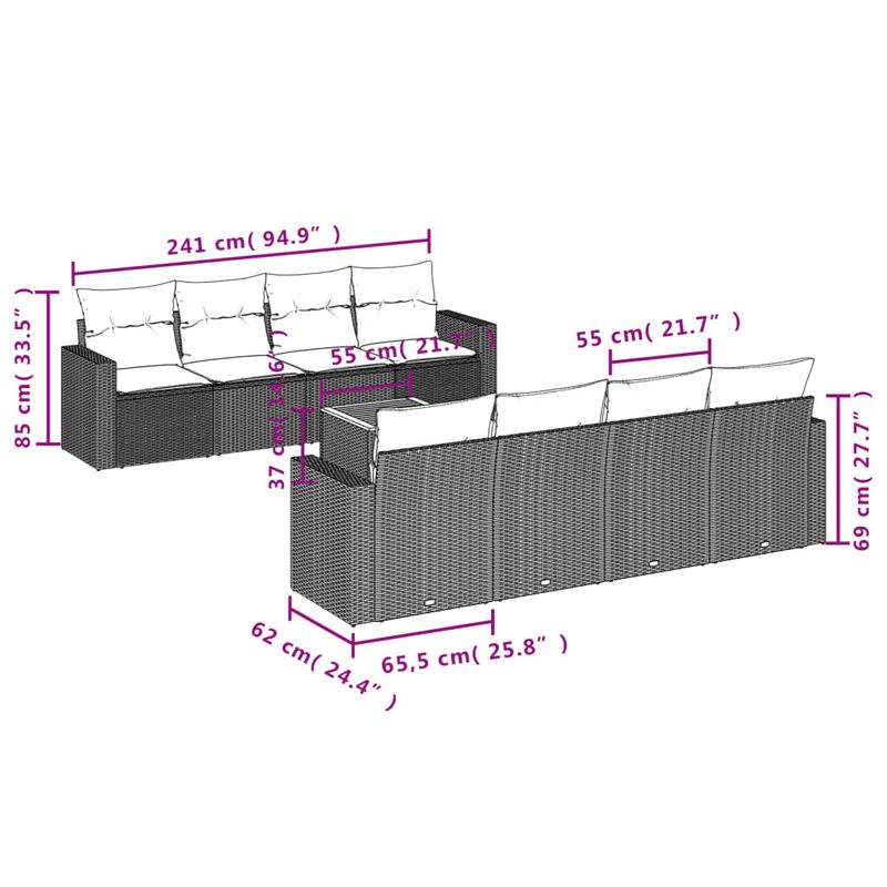 Casa si Gradina - Gradina si terasa - Mobilier exterior - Seturi mobila gradina - Set canapele de gradina, 9 piese, cu perne, bej, poliratan - Infinity.ro
